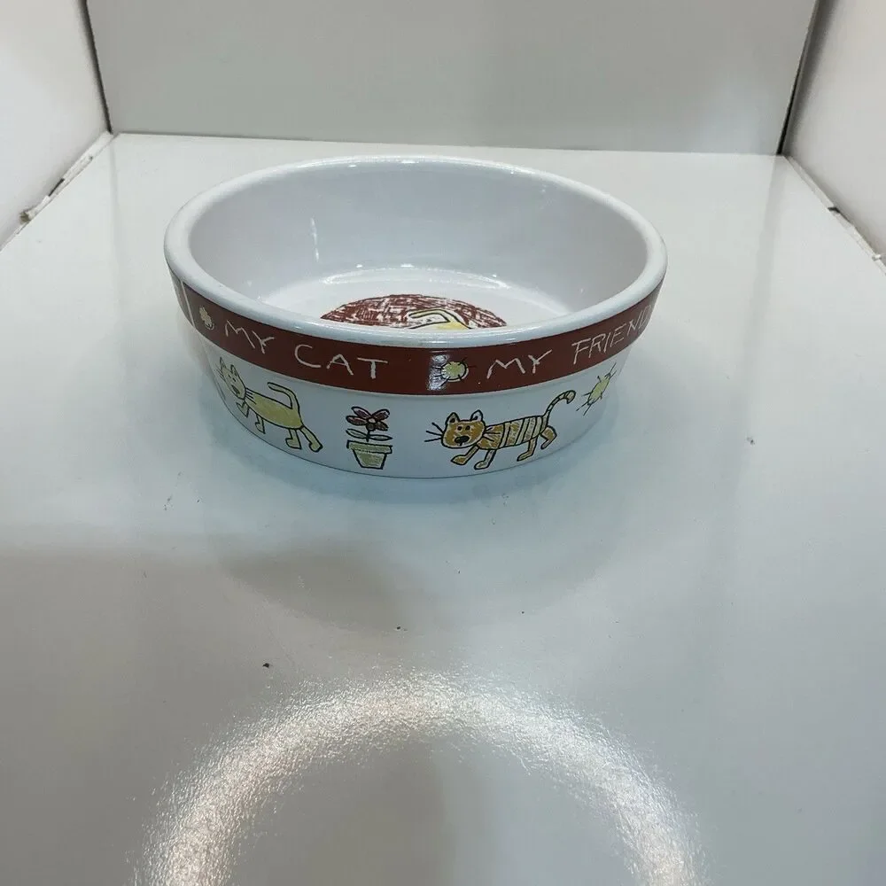 Signature Housewares Color Me Happy Cat Pet Bowl Stoneware 2009 My Cat My Friend